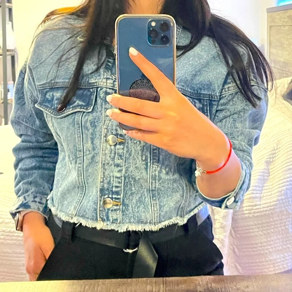 Highway Jeans Denim Jacket Shredded Cropped With Elastic Size L - Picture 8 of 9